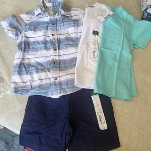 Beachy 2T 4pc summer outfit bundle with ss striped button up, tees, and shorts